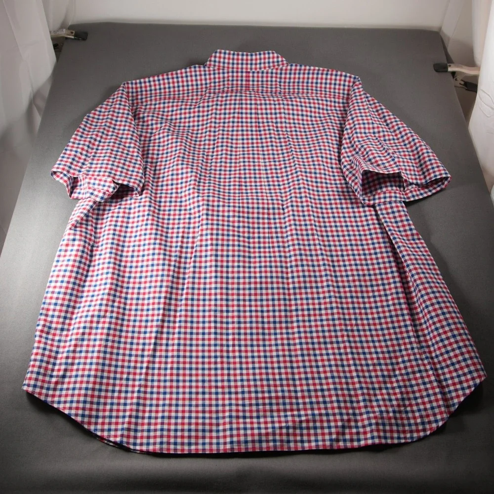 Ralph Lauren Gingham Check Short Sleeve Men Shirt 3XB Red White Blue Ivy Prep